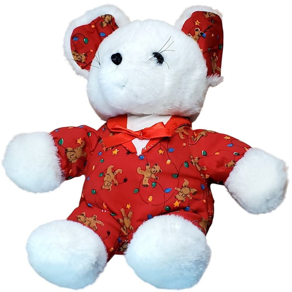 Play by Play White Mouse in Christmas Pajamas 12" Vtg